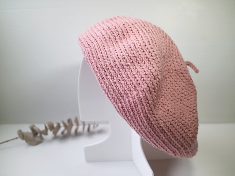 時尚棉線貝雷帽貝蕾帽手工鉤針勾針編織粉色接單訂製 - 帽子 - 棉．麻 粉紅色