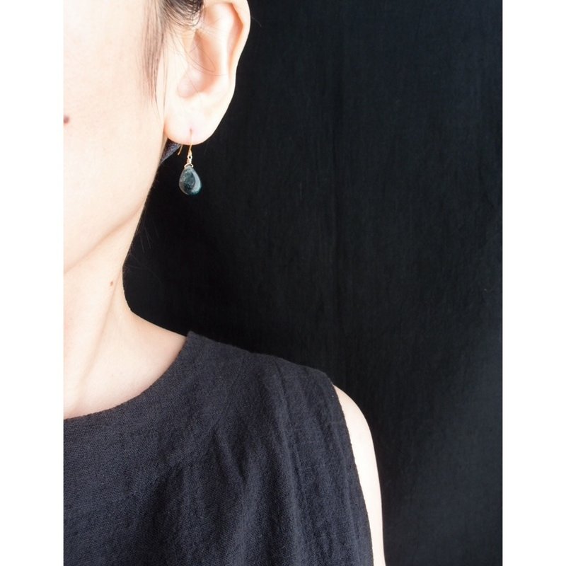 【K14gf】Dark Green Kyanite Drop Earrings ダークグリーンカイヤナイト しずくピアス - 耳環/耳夾/耳骨夾 - 寶石 綠色