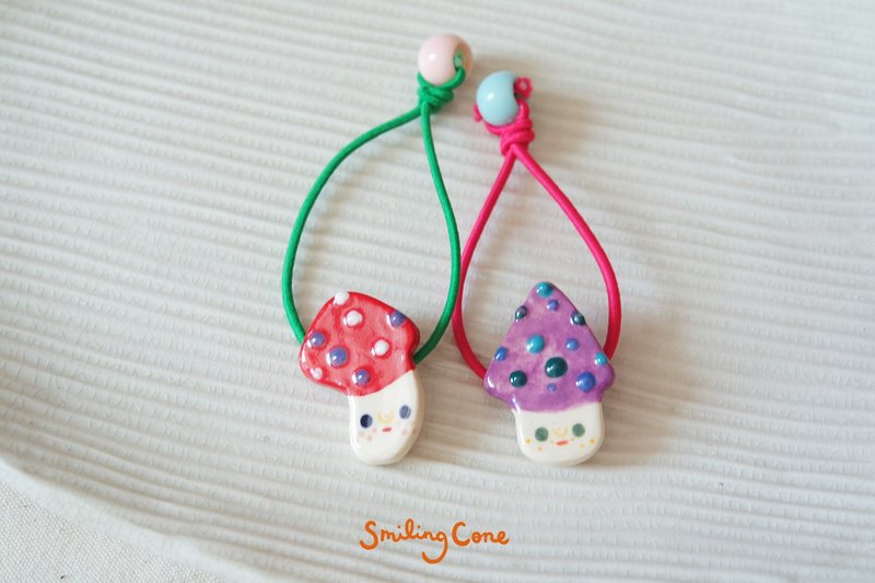 陶瓷紅色紫色蘑菇髮繩髮飾橡筋 [限量品] - 髮夾/髮圈 - 陶 黃色