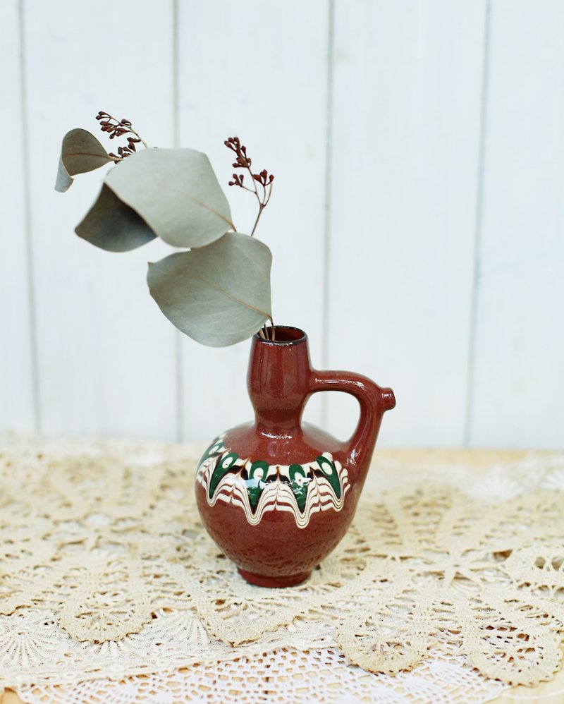 [Good day fetish] Indian vintage hand-painted flower vase. Flower - เซรามิก - ดินเผา สีนำ้ตาล