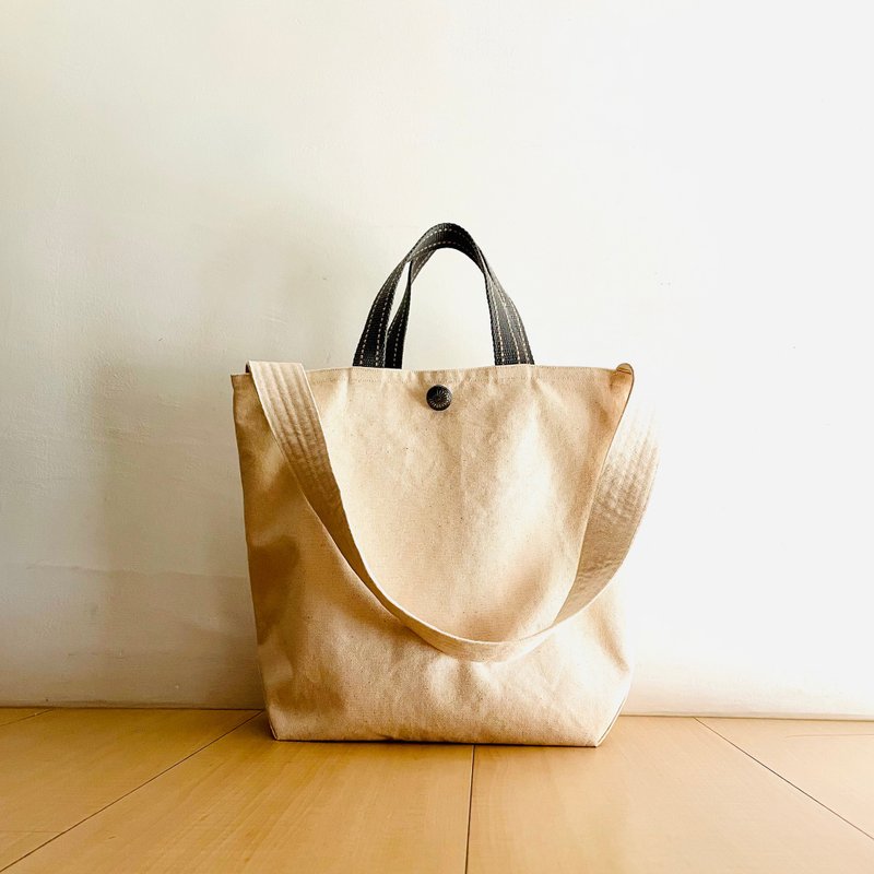 Thick canvas tote. Hand-held shoulder/cross-body bag. Double compartment interior pockets on both sides. thick canvas - Messenger Bags & Sling Bags - Cotton & Hemp Khaki