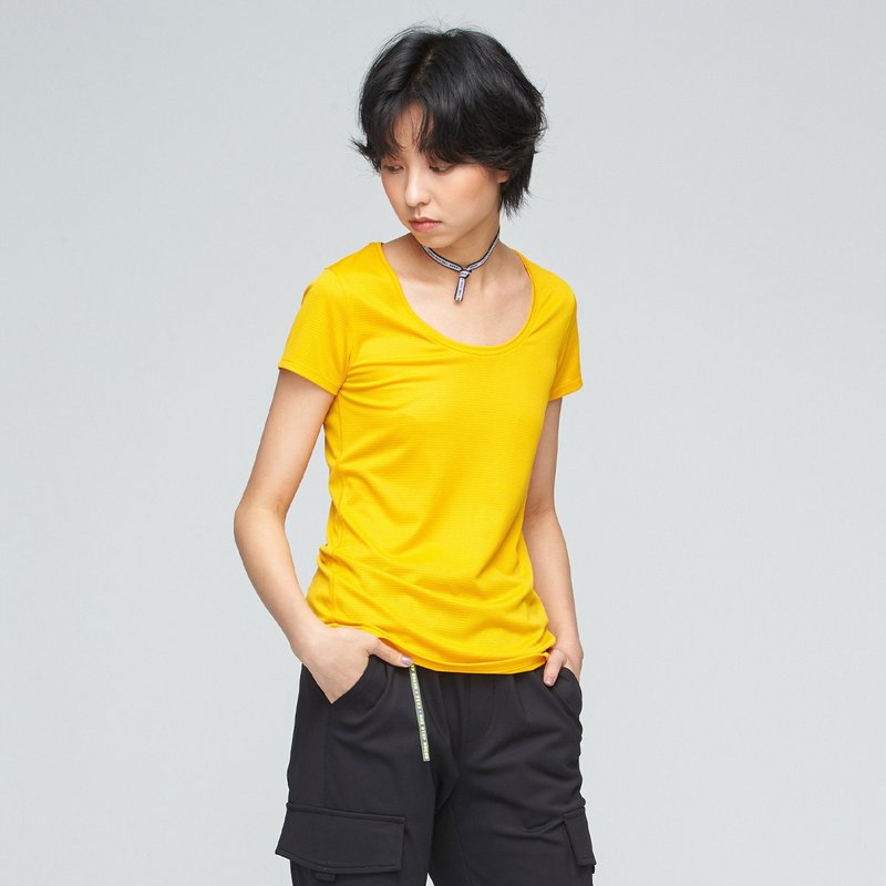 Cozee-抗菌除臭U領修身上衣(女)-金盞花橘 - 女 T 恤 - 聚酯纖維 黃色
