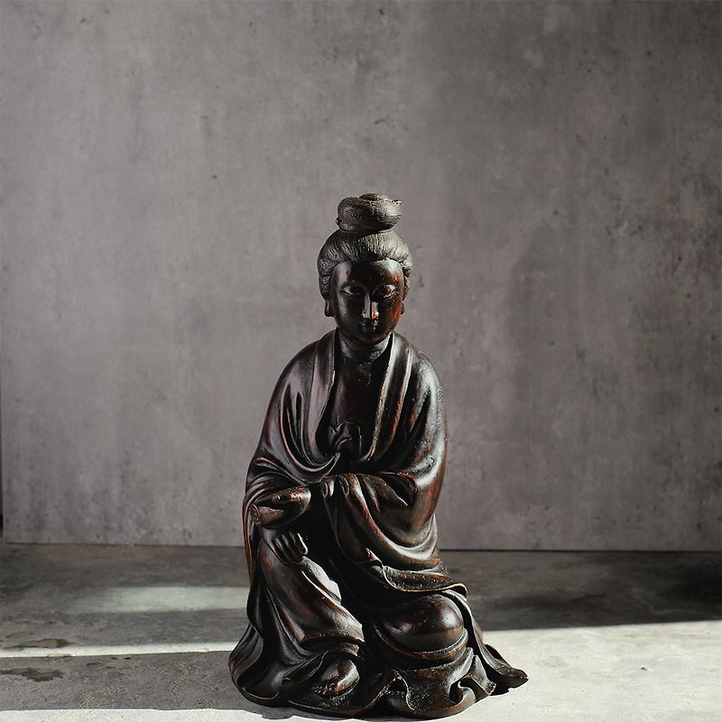 【日本古美術】古木雕 觀音座像 - 擺飾/家飾品 - 木頭 