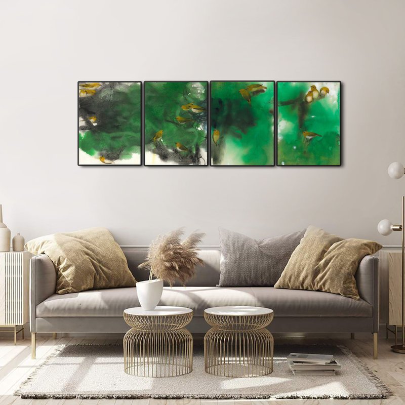 【Limited Edition】4piece Canvas Print Set, Canvas Giclee Prints, Home Decor - Posters - Other Materials Green