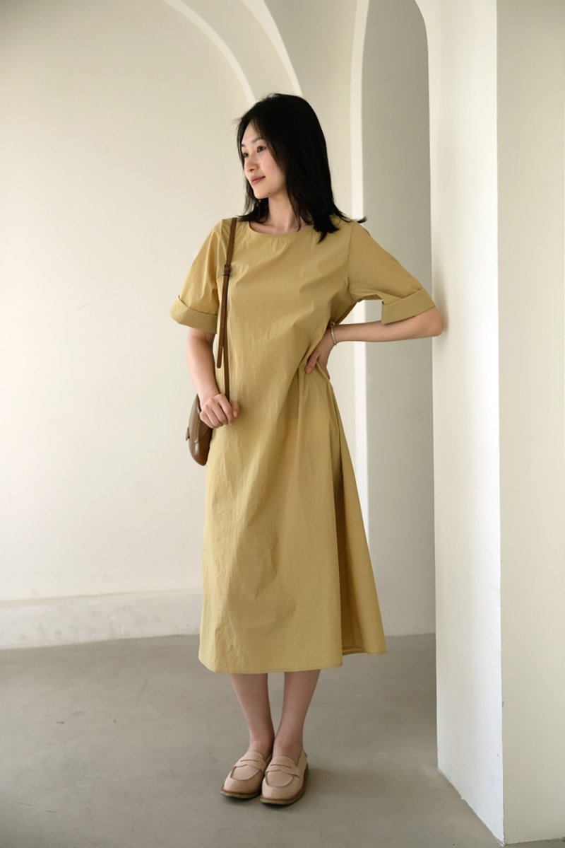 防水芥末黃連衣裙 I Rain proof mustard dress - 洋裝/連身裙 - 棉．麻 黃色