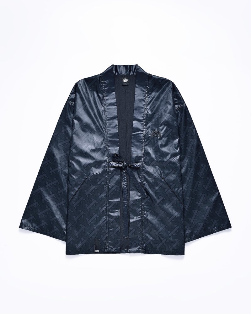 AM圖騰印花開襟罩衫 黑 - 男夾克/外套 - 聚酯纖維 黑色