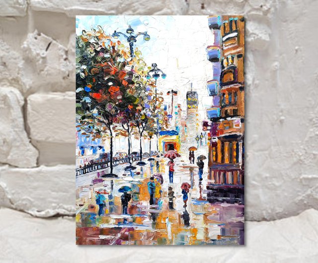 原創畫 Raining Painting City オリジナルアート キャンバスに