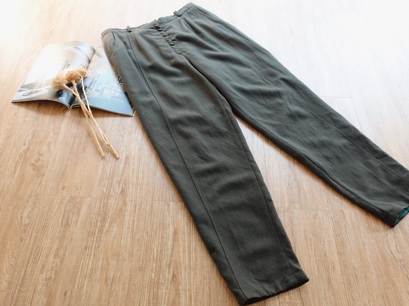 Vintage下著 / 毛料長褲 no.103 - 闊腳褲/長褲 - 其他材質 綠色