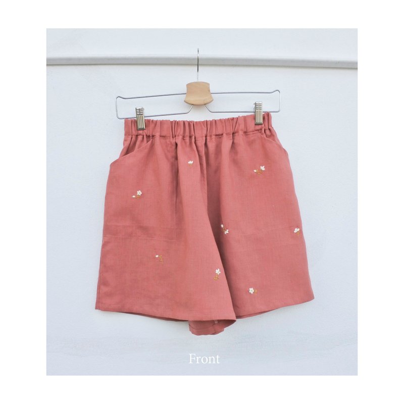 Brick red shorts - 中性長褲/短褲 - 棉．麻 紅色