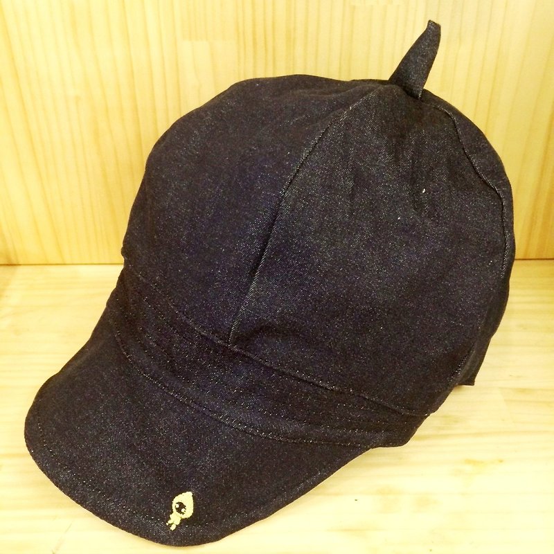藝術畫家帽(深藍牛仔):法式浪漫小顏感 - 帽子 - 棉．麻 藍色