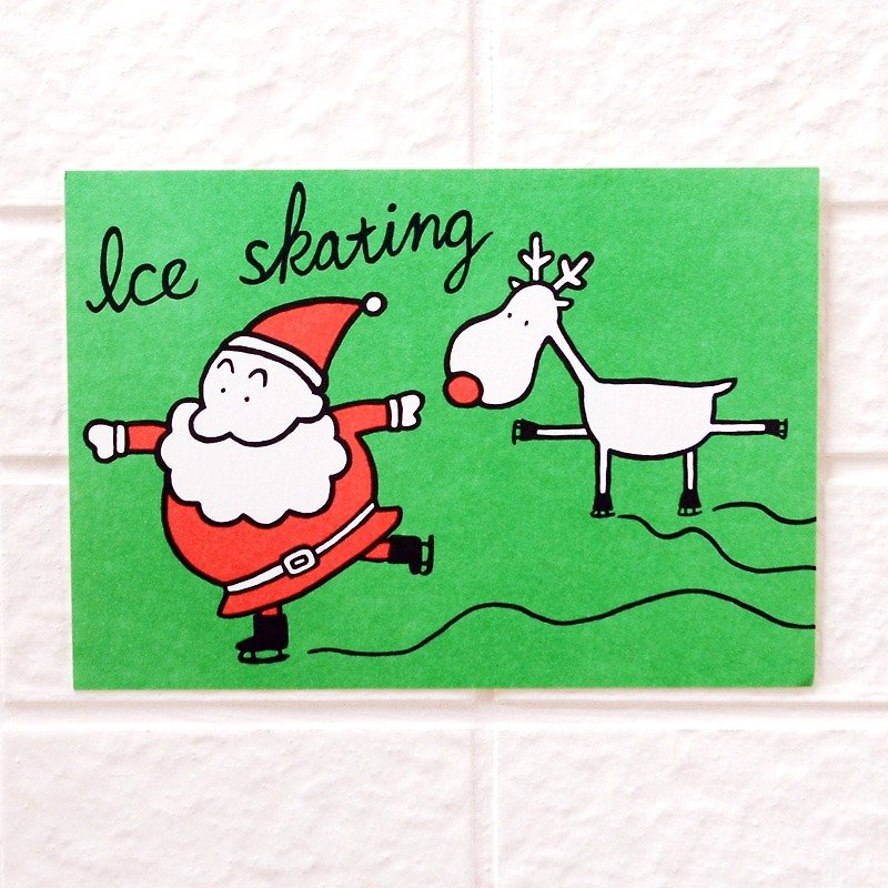 聖誕卡-聖誕老人與麋鹿明信片12號 - 卡片/明信片 - 紙 綠色