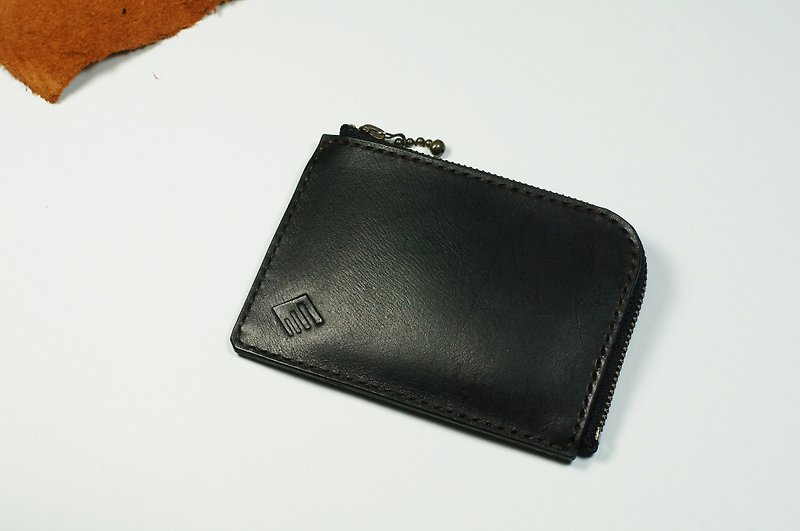 Leather underground studio - Black vegetable tanned L Short clips - Wallets - Genuine Leather Black