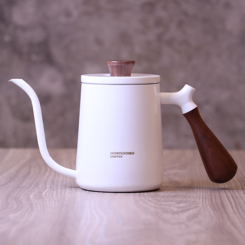 [Customized laser engraving] Walnut hand-brewed coffee pot 600ml-(white) [Good things come in handy] - Coffee Pots & Accessories - Stainless Steel White