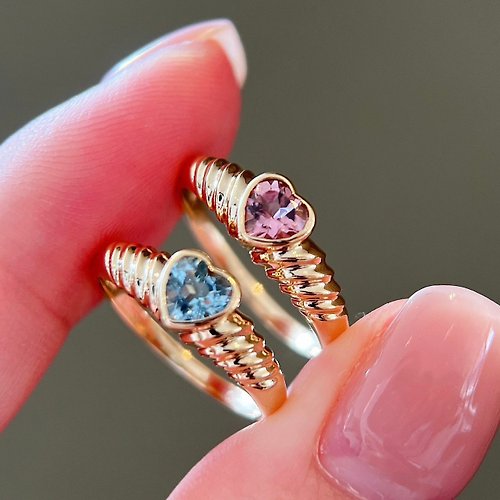 WhiteKuo高級珠寶訂製所 【WhiteKuo】18k天然海水藍寶石粉色碧璽歐美復古戒指