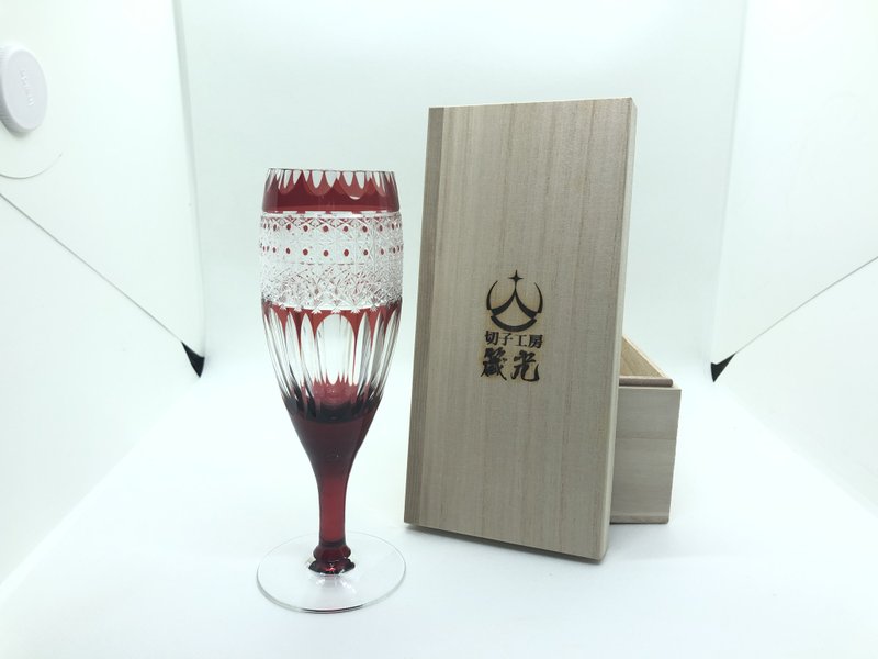 菊籠目に菊繋ぎフルートシャンパングラス - 酒杯/酒器 - 玻璃 紅色