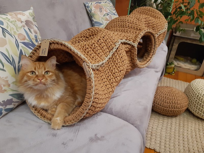 猫のトンネルペットのベッドかぎ針編みかぎ針編みの猫の家 - キャットタワー・爪とぎ - ポリエステル 
