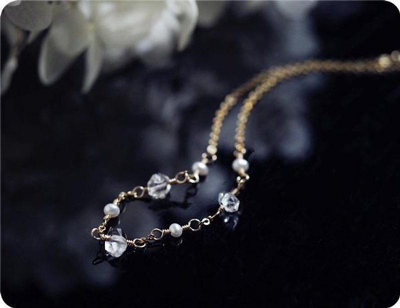 Herkimer Diamond and Pearl Anklet April Birthstone - Anklets & Ankle Bracelets - Gemstone Transparent