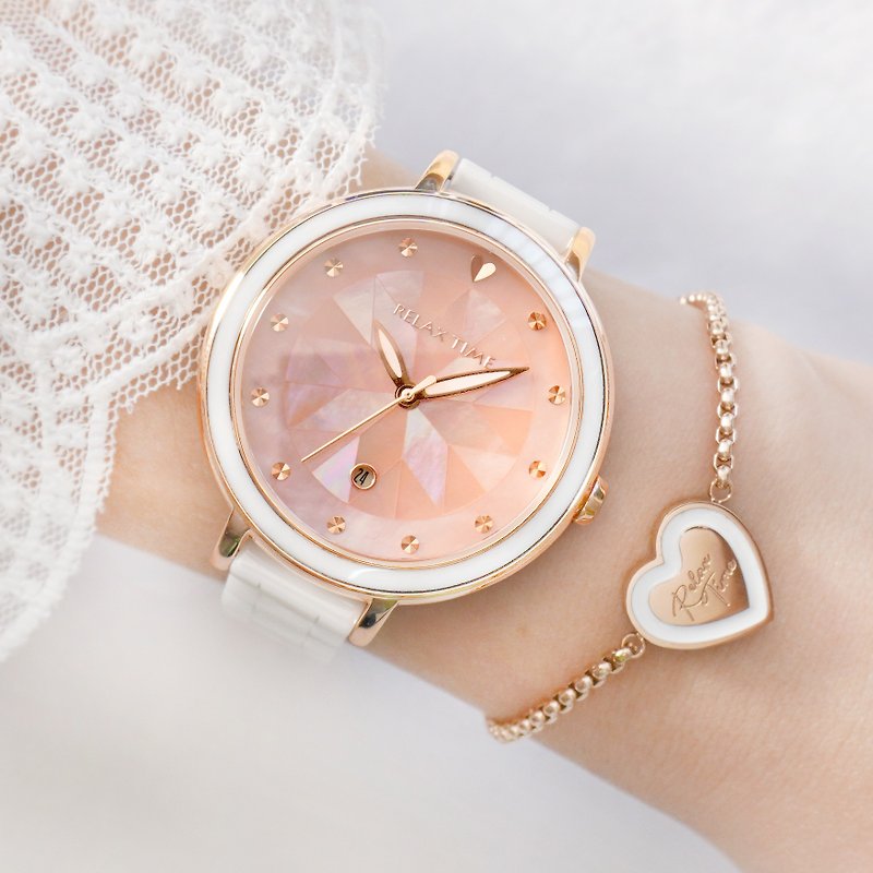 RELAX TIME 極光系列半陶瓷腕錶 珊瑚粉 (RT-92-2) - 女裝錶 - 其他材質 粉紅色