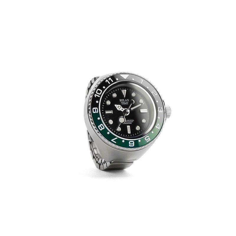 こちらは予約商品です - RELAX TIME サブマリーナリングウォッチ - ブラック＆グリーンベゼル（RT-R-03） - リング・指輪 - ステンレススチール グリーン