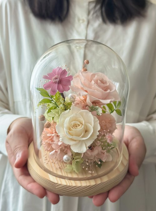 Ireen flowers 母親節限定 康乃馨 玻璃罩永生花 小夜燈