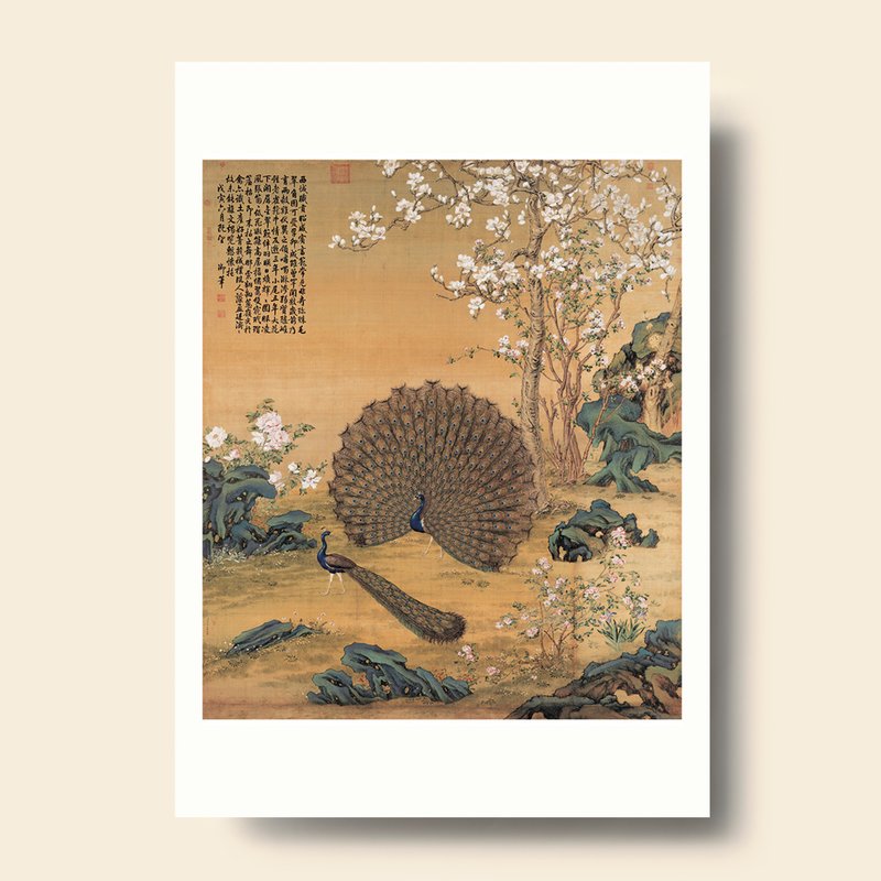 Print Card: Peacocks, Giuseppe Castiglione, Qing Dynasty - Posters - Paper Khaki