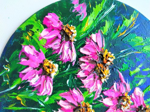 絵画 花 テクスチャードブーケアート：キャンバスに手作りの青い花の
