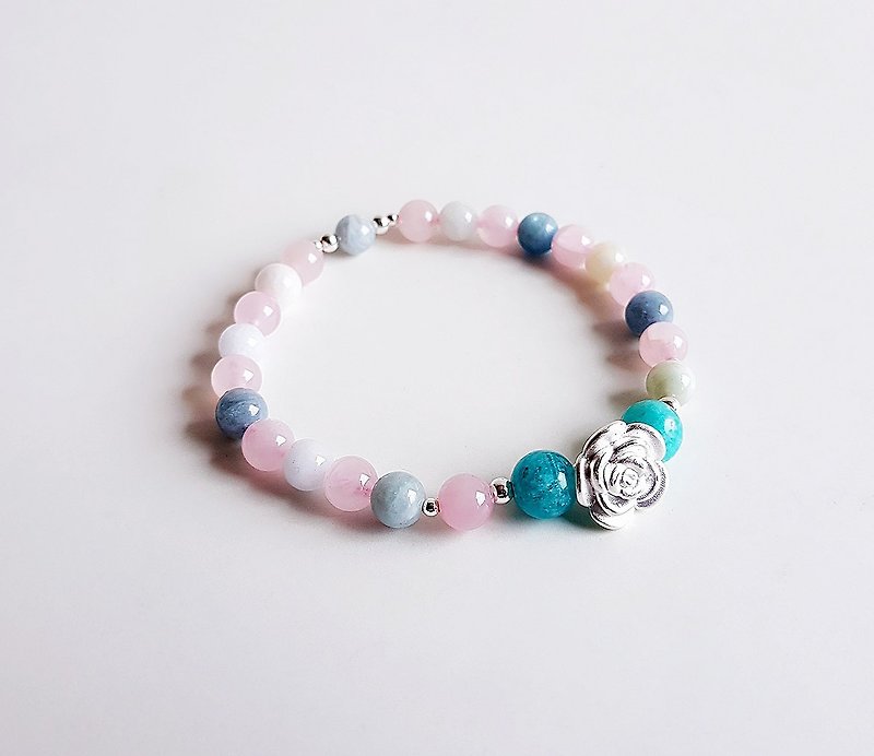 [Precious stones] pure natural ore Morgan stone Tianhe stone 999 silver rose 925 sterling silver beads • bracelet - Bracelets - Paper Multicolor