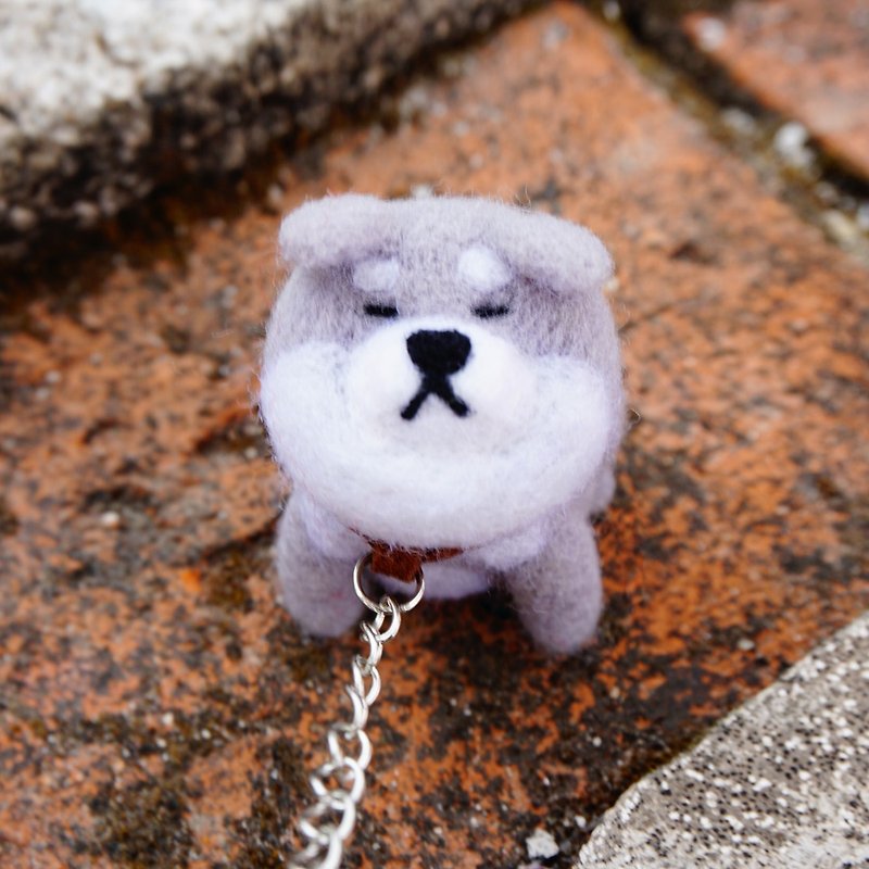 MoonMade [Baby does not go home series] Grey Shiba Inu Shibata Akita Wool Felt dog refused dog key ring ornaments phone rope mobile rope new year gift funny Valentine's Day gift birthday gift - อื่นๆ - ขนแกะ 