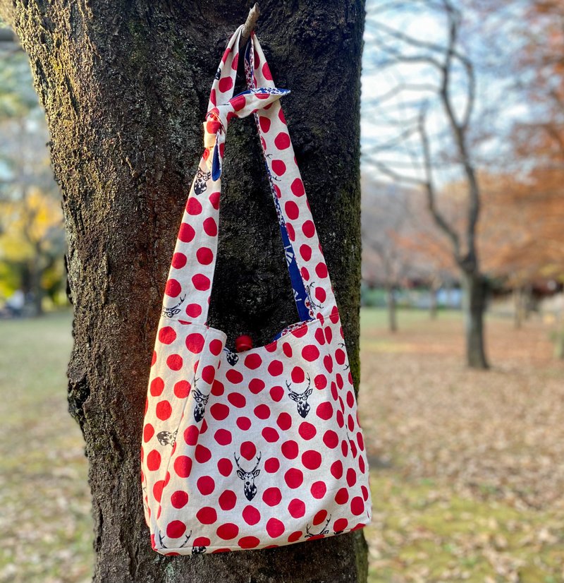 New stock/Bird-sending dual-use backpack/two-sided/red dot/designer printing - Messenger Bags & Sling Bags - Cotton & Hemp Red