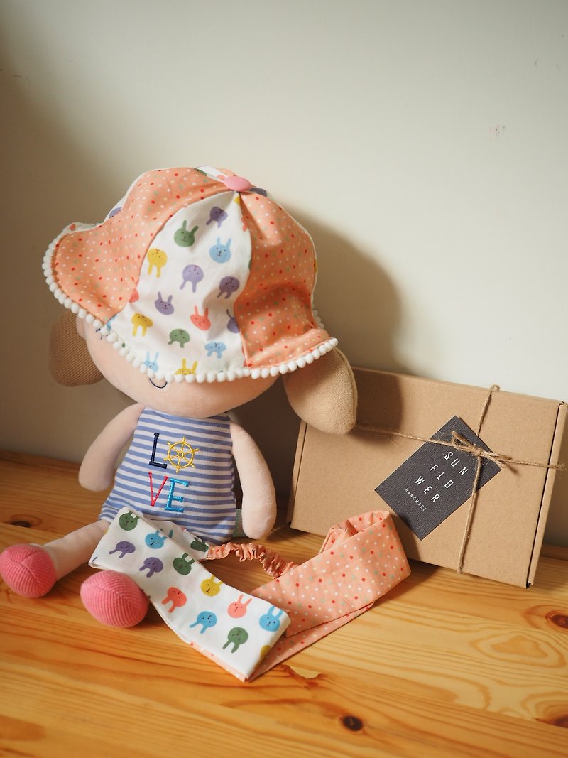 手作りの色の白うさぎ柄両面帽子と伸縮性のあるヘアバンドセットサイズ大人用子供 - 出産祝い用贈物 - コットン・麻 多色