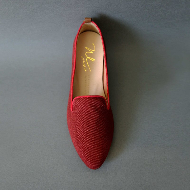 Denim Red Heeled Loafers Denim Loafers | WL - Women's Oxford Shoes - Cotton & Hemp Red