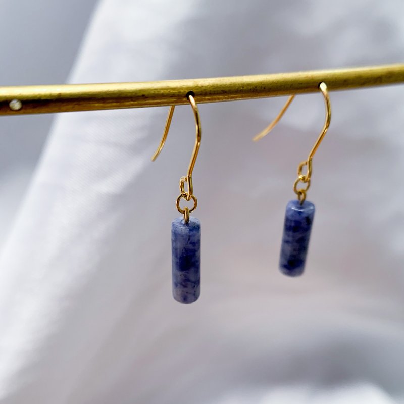 2 colors | hand-made blue-veined simple small cylindrical Stone earrings - Ocean Earrings - ต่างหู - คริสตัล สีน้ำเงิน