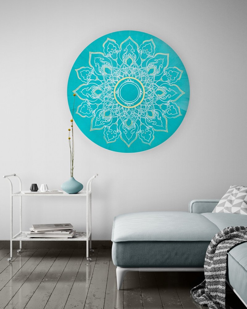 White mandala Spiritual wall art Symmetrical flower pattern Meditation art - ตกแต่งผนัง - อะคริลิค สีน้ำเงิน