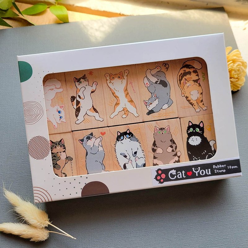 Cat posture various boxed wooden color stamp 10 pieces included in CYS - Stamps & Stamp Pads - Wood 