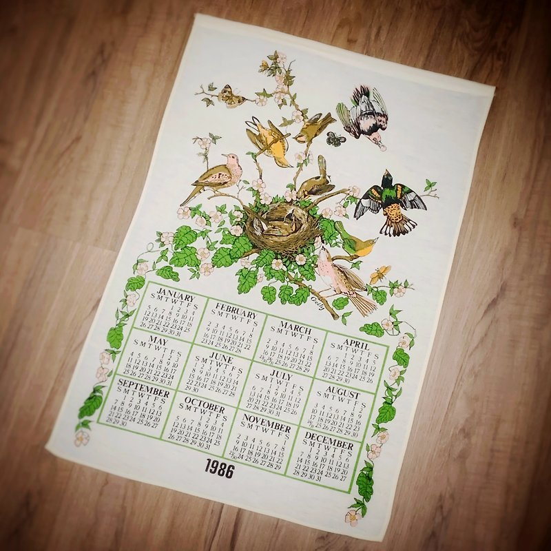 1986 Early American canvas calendar bird - ตกแต่งผนัง - ผ้าฝ้าย/ผ้าลินิน หลากหลายสี