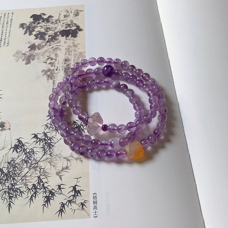 Silk purple. Natural Lavender Amethyst Bracelet Irregular Pink Crystal Agate Bucket Beads Three Circle Bracelets for Healing - Bracelets - Crystal Purple