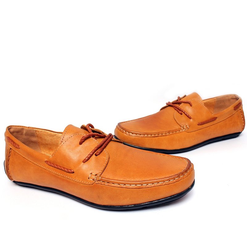 Temple filial piety Genuine yuppie strap leather driving shoes brown - รองเท้าลำลองผู้ชาย - หนังแท้ สีนำ้ตาล