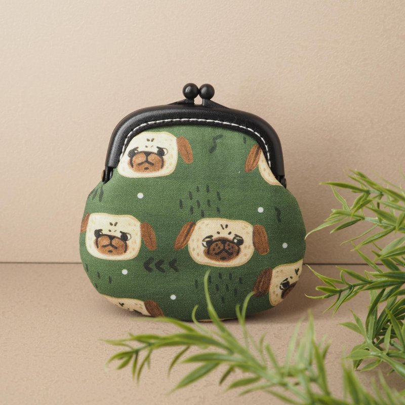 【小小哈巴狗】零錢包#小口金包#可愛#日系#收納 - 零錢包/小錢包 - 棉．麻 綠色