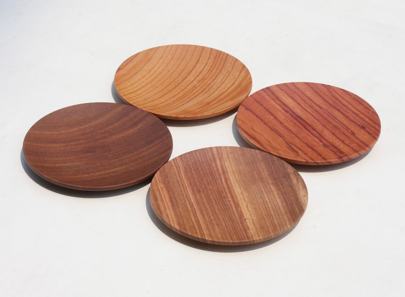 Small Round Wood Plate Set (4pcs) - จานเล็ก - ไม้ 