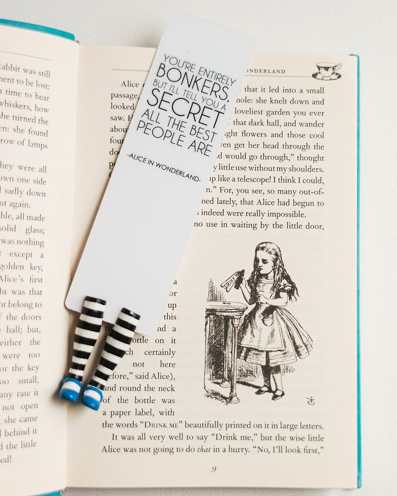 Alice in Wonderland Gifts Handmade Polymer Clay Alice in Wonderland Bookmark - Bookmarks - Clay Blue