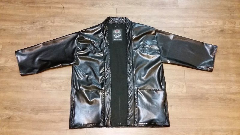 真皮 男夾克/外套 黑色 - A MIN 手工客製人工皮革鑲寶石改良和服罩衫