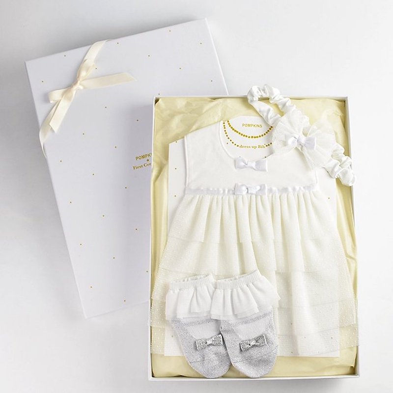 2814003 Dressup Gift Set / White POMPKINS First Ceremony Series Made in Japan - Baby Gift Sets - Cotton & Hemp 