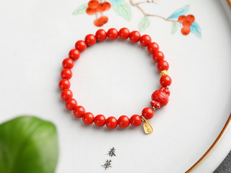 天然原礦硃砂精品紅砂手鏈  精工 精品原創 硃砂含量高達95以上 - 手鍊/手環 - 寶石 