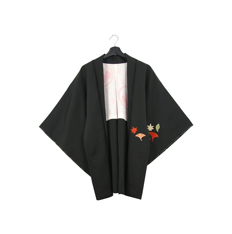 Back to Green-Japan brought back feather woven kimono embroidery ginkgo deciduous / vintage kimono - เสื้อแจ็คเก็ต - ผ้าไหม 