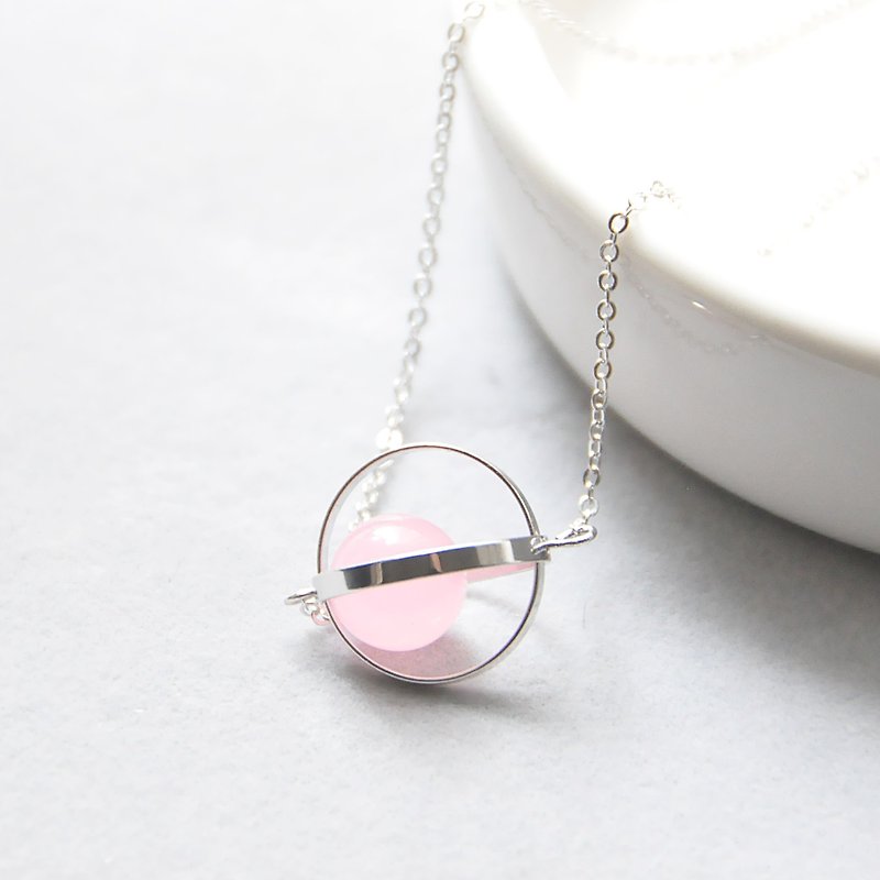 Blessed Planet。Galaxy。Sliver Ring。Pink Chalcedony。Necklace - Chokers - Gemstone Pink