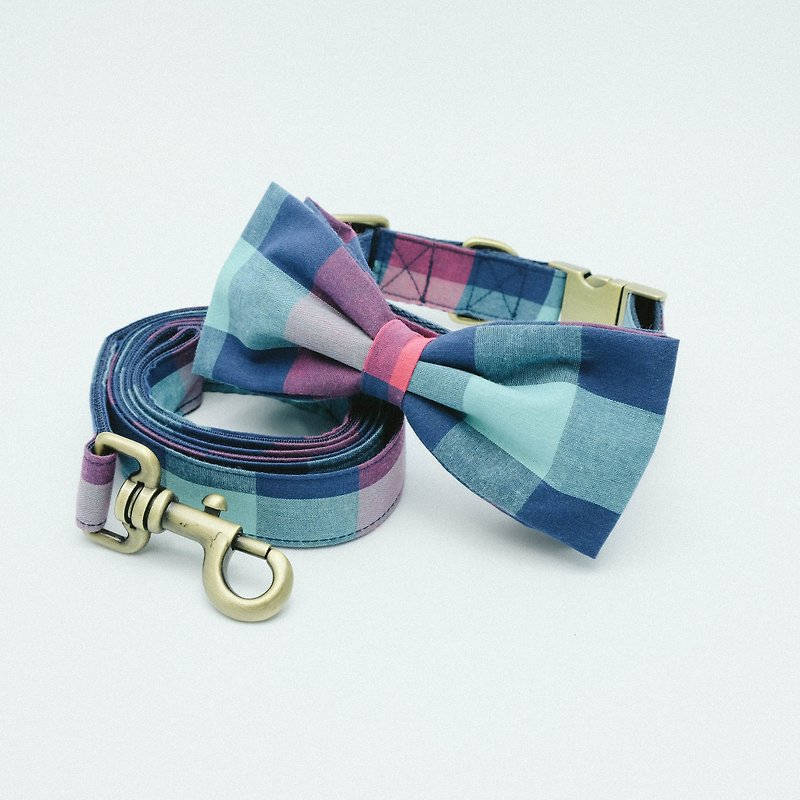 Bowtie Collar with Leash - Plaid Collection Red / Green. - Collars & Leashes - Other Materials Multicolor
