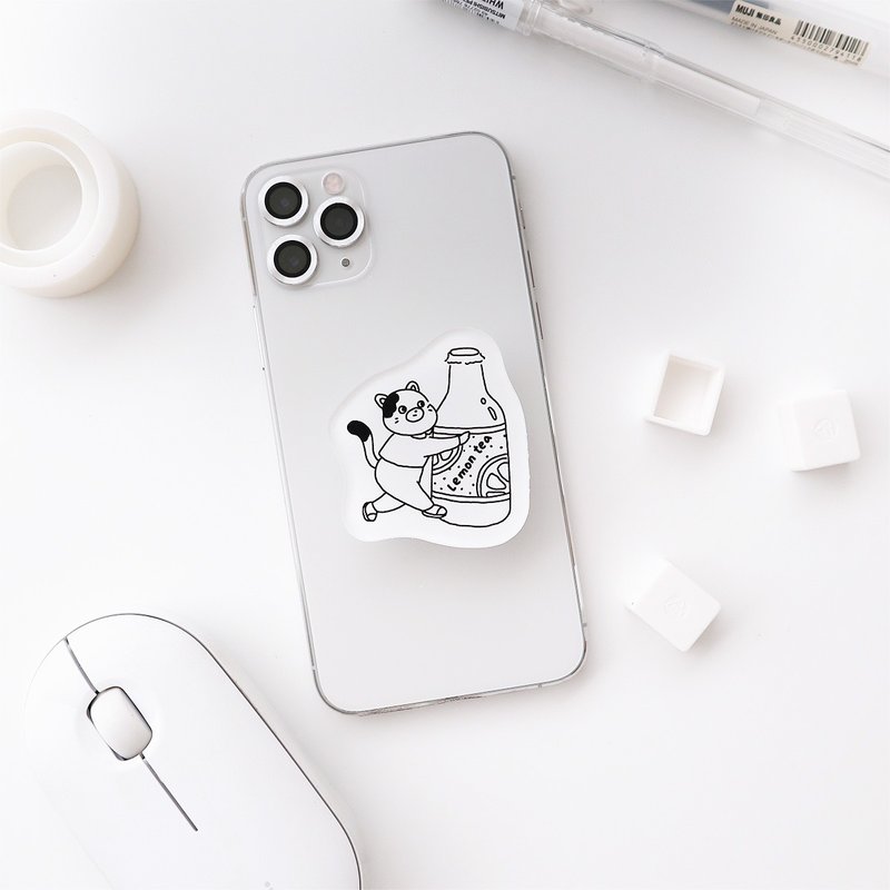Cat Lemon Tea-Airbag Mobile Phone Holder - อุปกรณ์เสริมอื่น ๆ - อะคริลิค ขาว