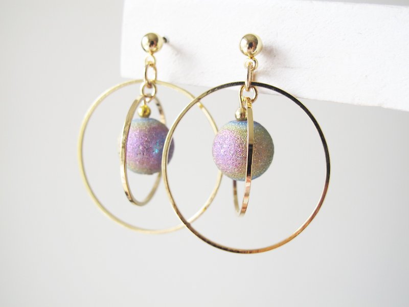 Rosy Garden planet gold plated earrings - ต่างหู - วัสดุอื่นๆ สีน้ำเงิน