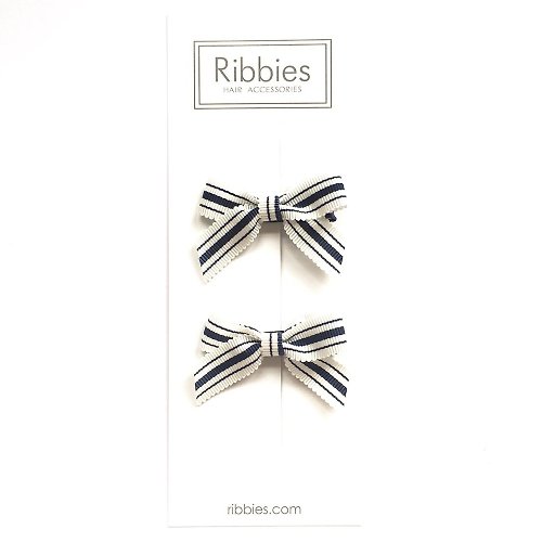 Ribbies 台灣總代理 英國Ribbies 經典蝴蝶結2入組-藍白條紋B