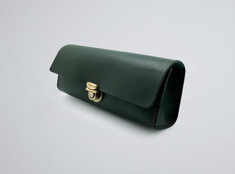 Leather Pencil Bag (13 colors / engraving service) - Pencil Cases - Genuine Leather Green